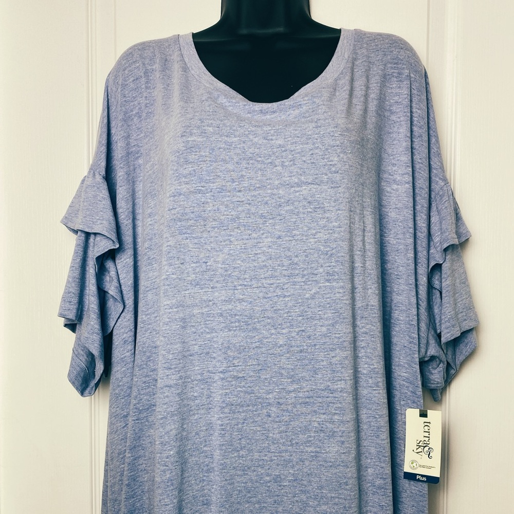 NEW! Terra & Sky Blue Ruffled Top 3X (24W-26W)